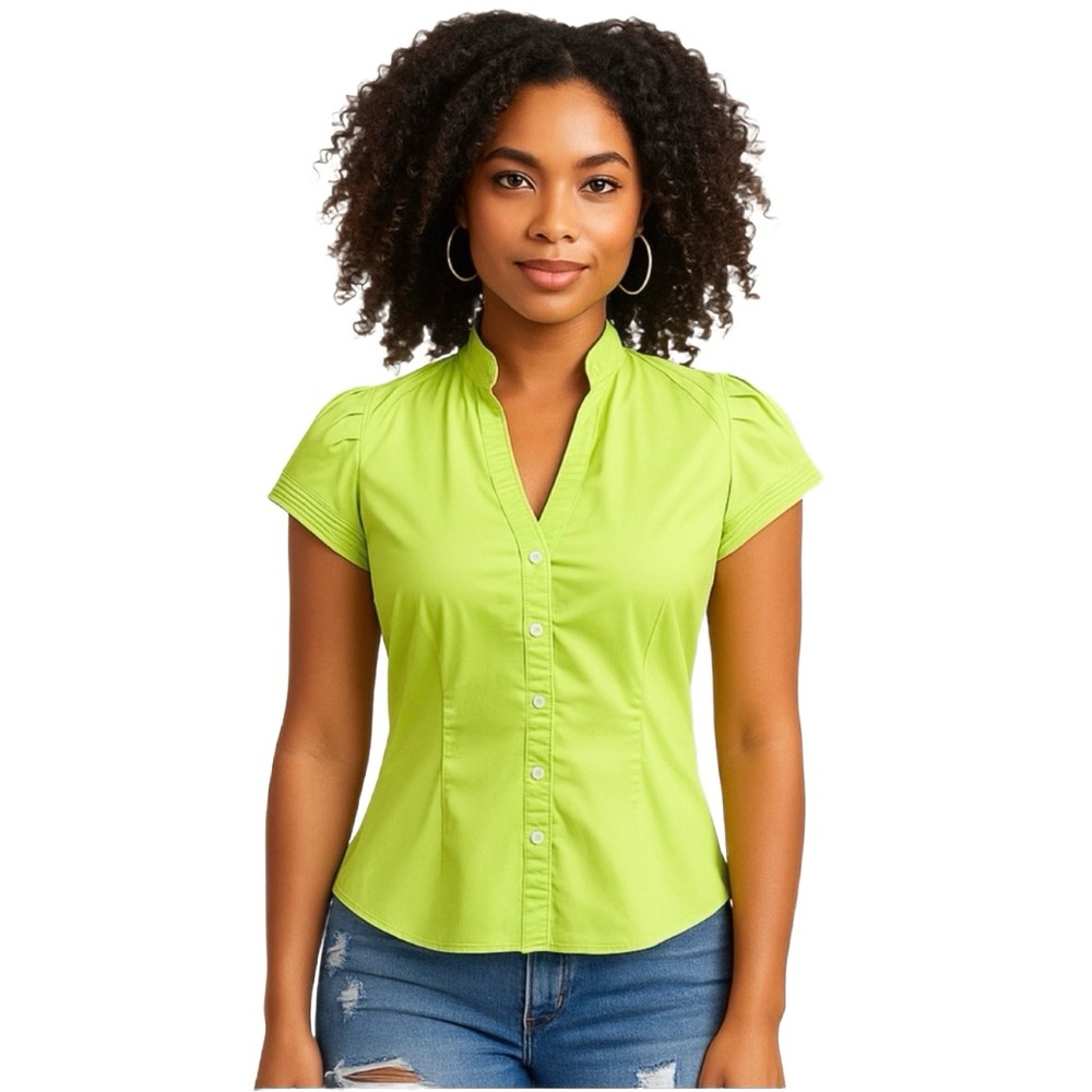 Express Neon Green Women's Button-Down Shirt Sleeve Button Down Shirt Size S